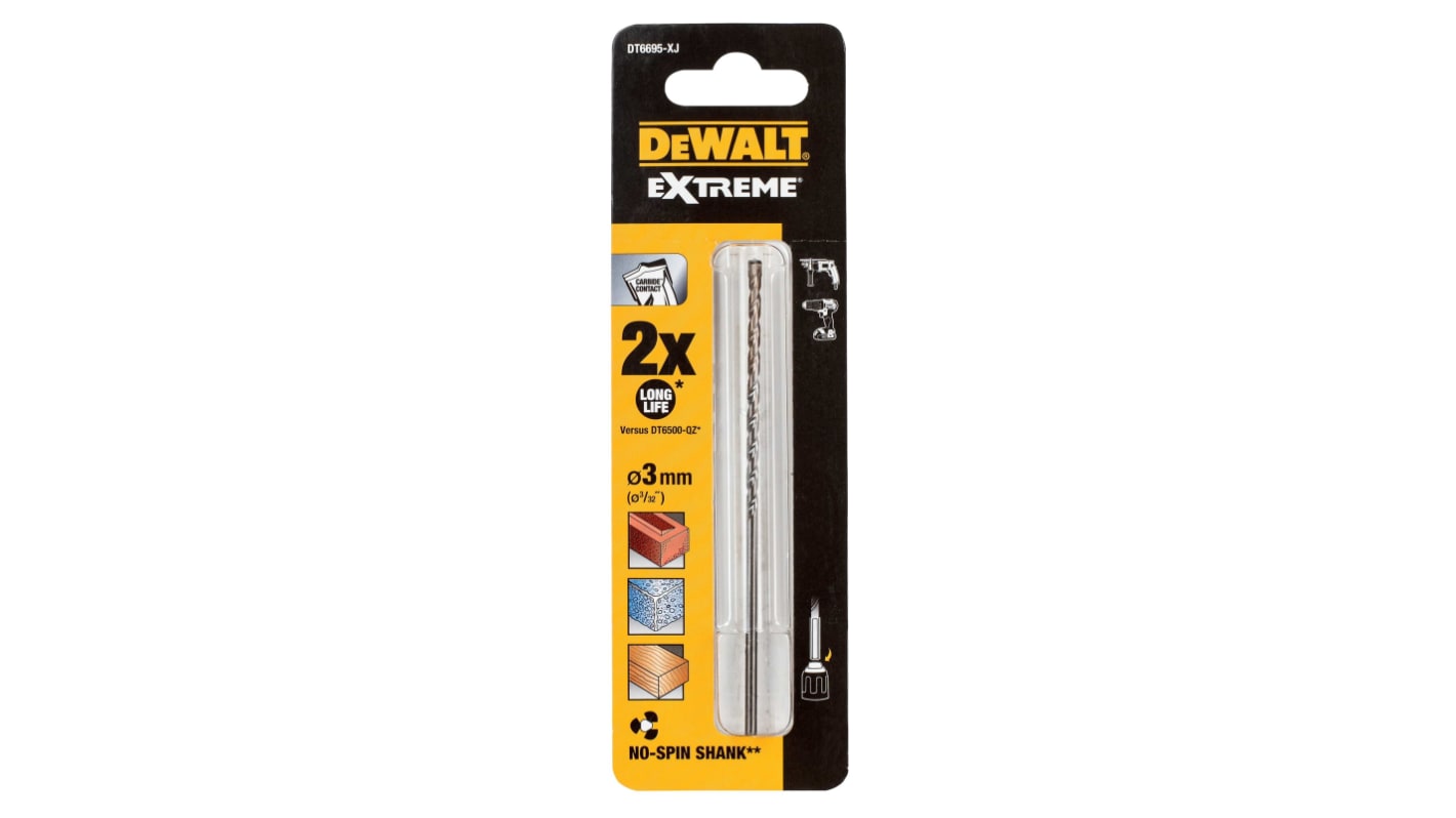 DeWALT DT669 Series Masonry Drill Bit for Masonry, 3mm Diameter, 110 mm Overall