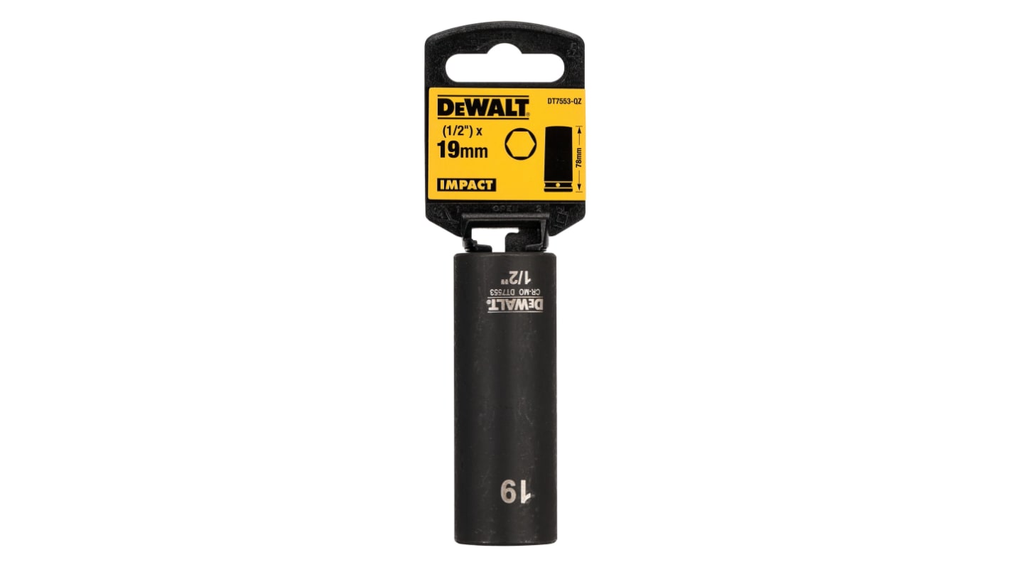 DeWALT 19mm, 1/2 Drive Impact Socket, 78 mm length