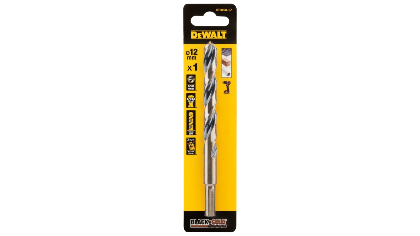 DeWALT DT205 Series HSS Twist Drill Bit for Metal, 12mm Diameter