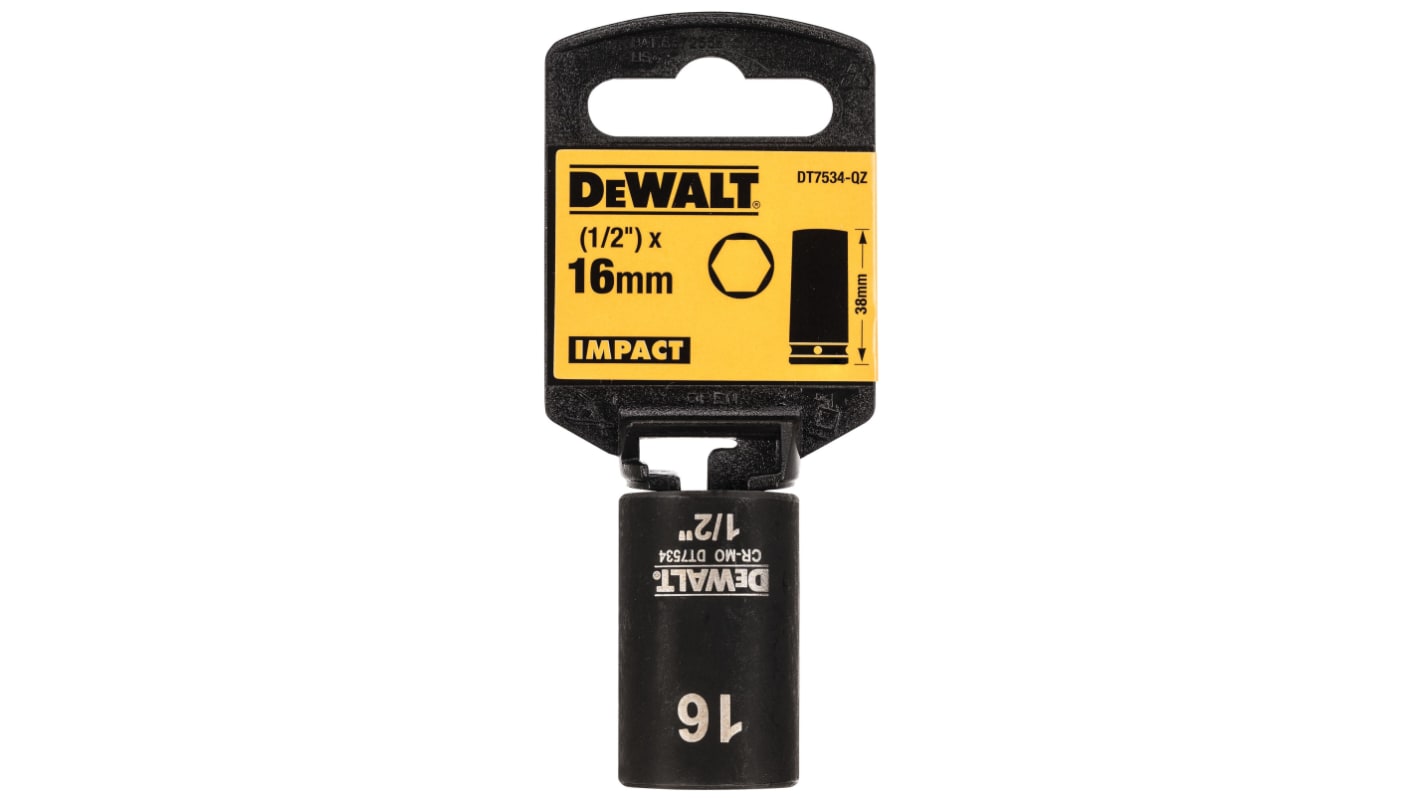 Vaso de impacto DeWALT perfil Vaso de impacto estándar de 16mm de 1/2, longitud 38 mm