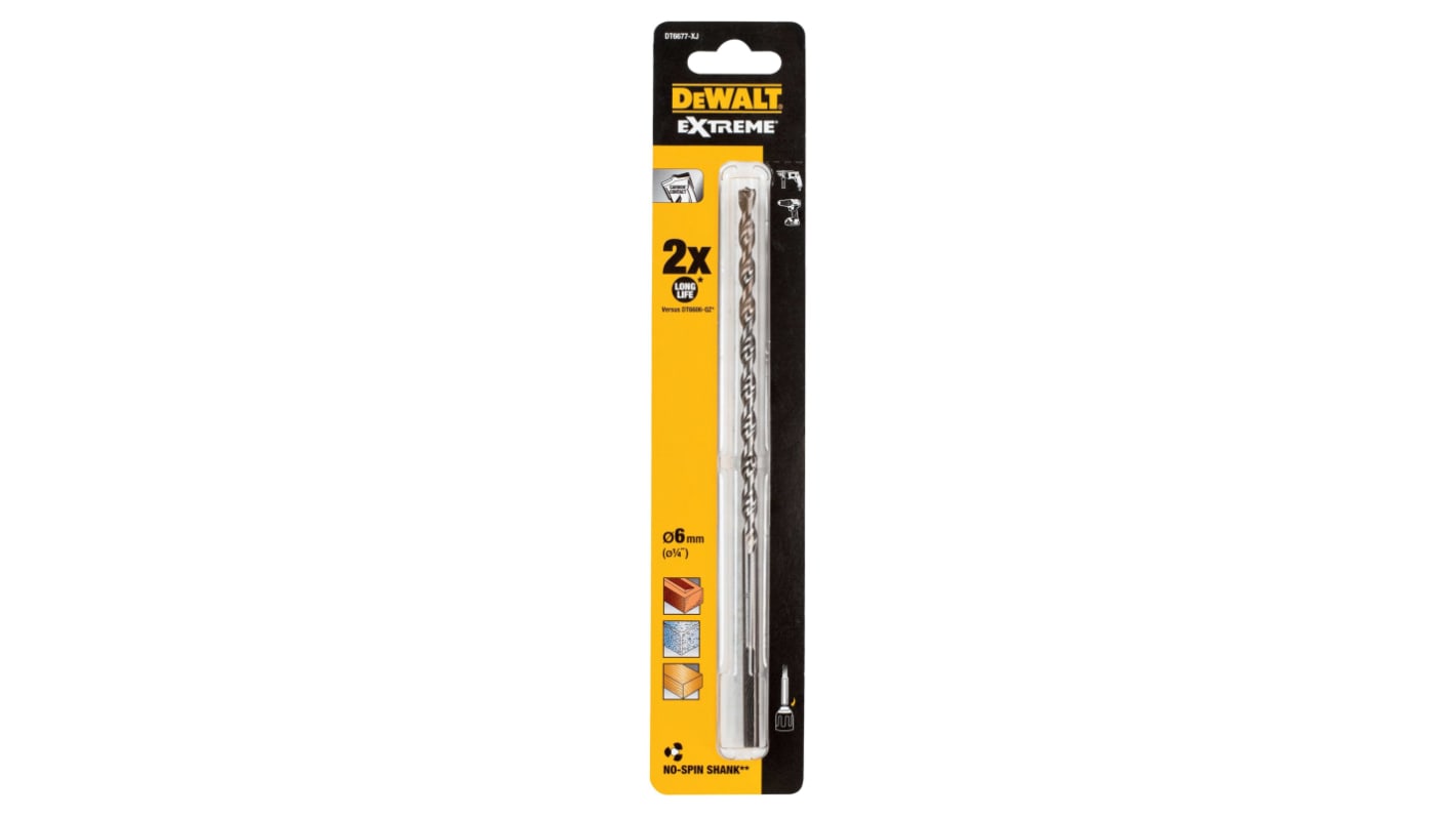DeWALT DT667 Series Masonry Drill Bit for Masonry, 6mm Diameter, 200 mm Overall