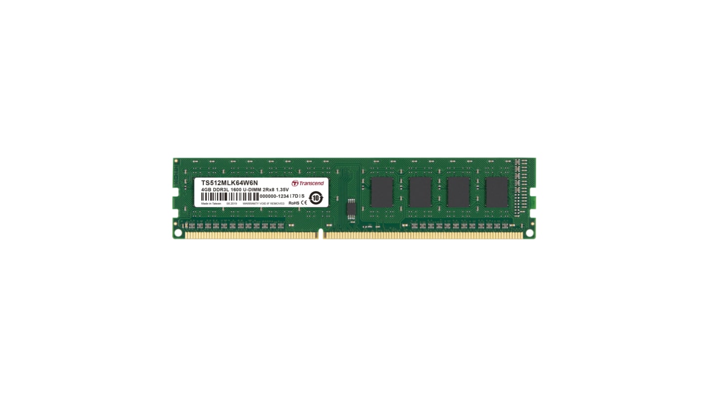Transcend 4 GB DDR3L RAM, 1600Mbit/s, UDIMM, 1.35V