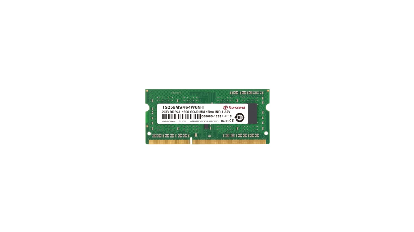 Transcend 2 GB DDR3L RAM, 1600Mbit/s, SODIMM, 1.35V