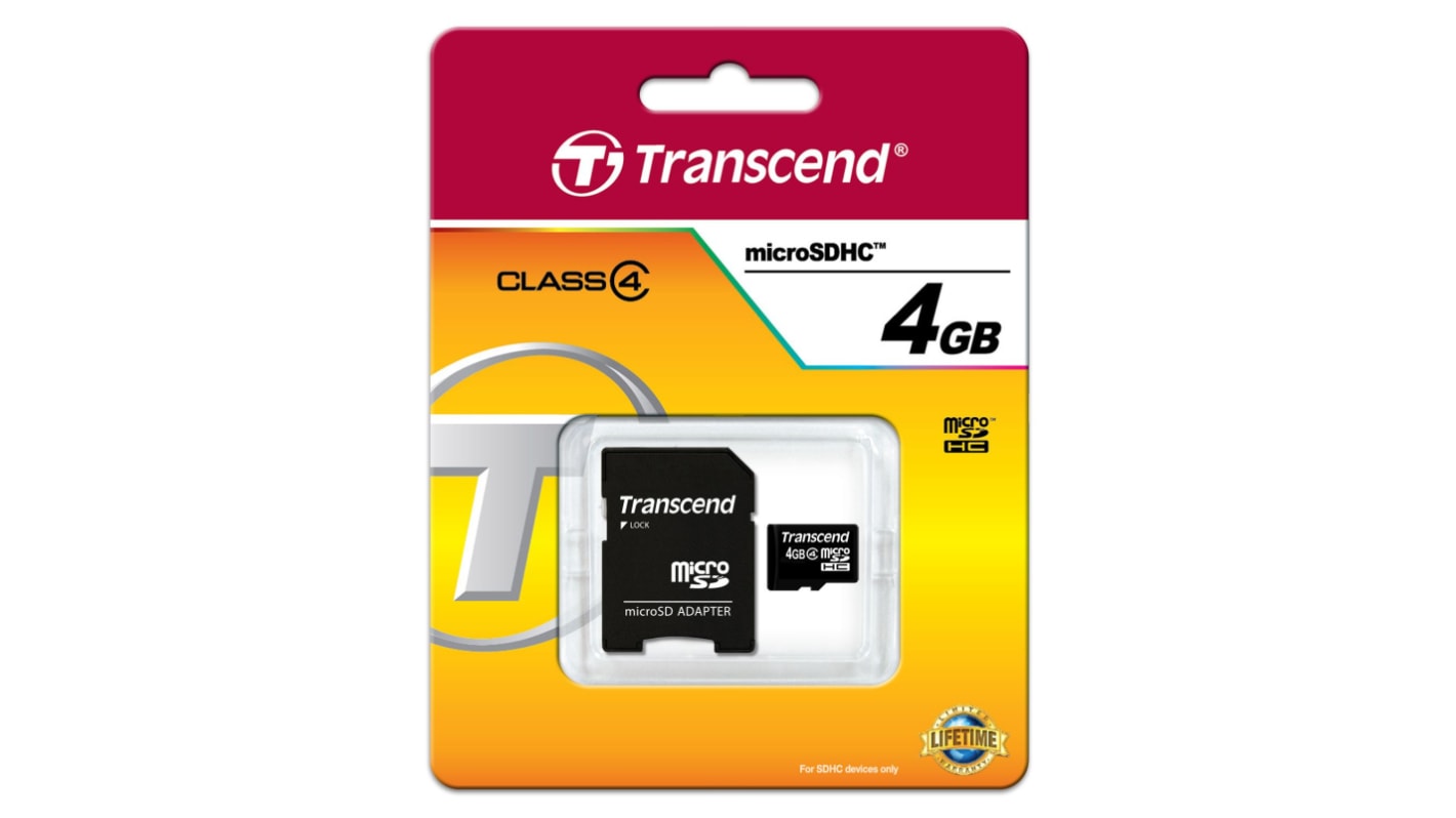 Karta Micro SD MicroSDHC 4 GB Transcend, řada: microSDHC Class 4 Card