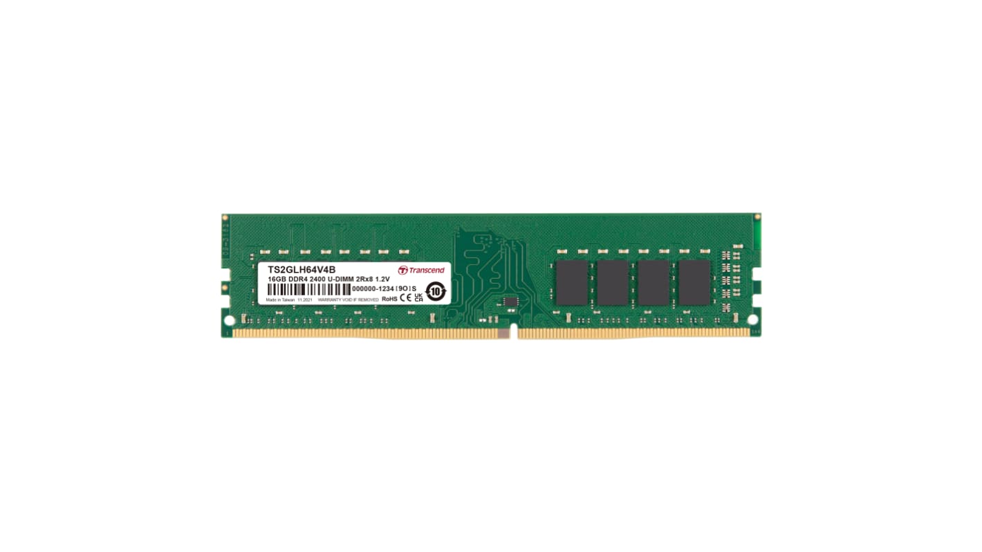 Transcend 台式机, 笔记本内存, 16GB, DDR4, 2400Mbit/s, UDIMM插槽