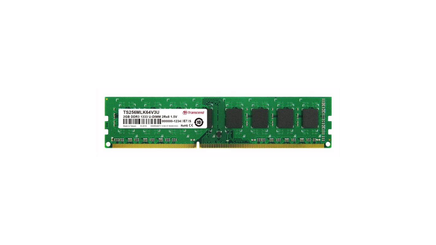 Transcend 2 GB DDR3 Desktop, Laptop RAM, 1333Mbit/s, UDIMM, 1.5V