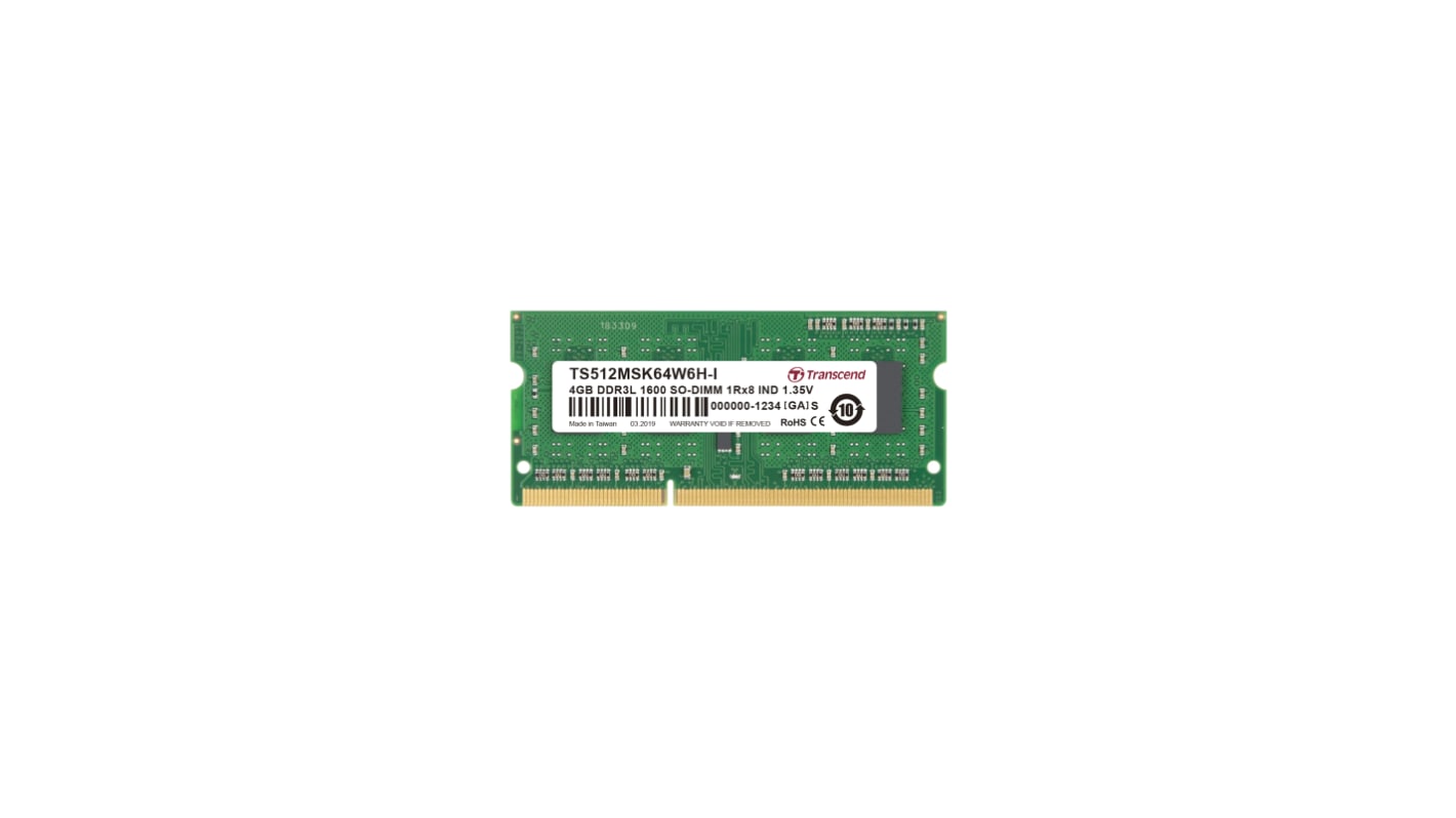 Transcend 4 GB DDR3L RAM, 1600Mbit/s, SODIMM, 1.35V