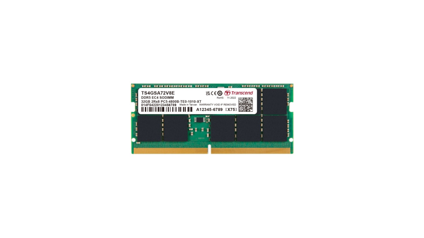 Transcend 32 GB DDR5 Desktop, Server RAM, 4800Mbit/s, SODIMM, 1.1V