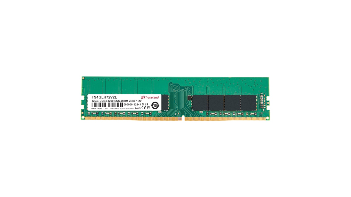 Transcend 台式机内存, 32GB, DDR4, 3200Mbit/s, DIMM插槽