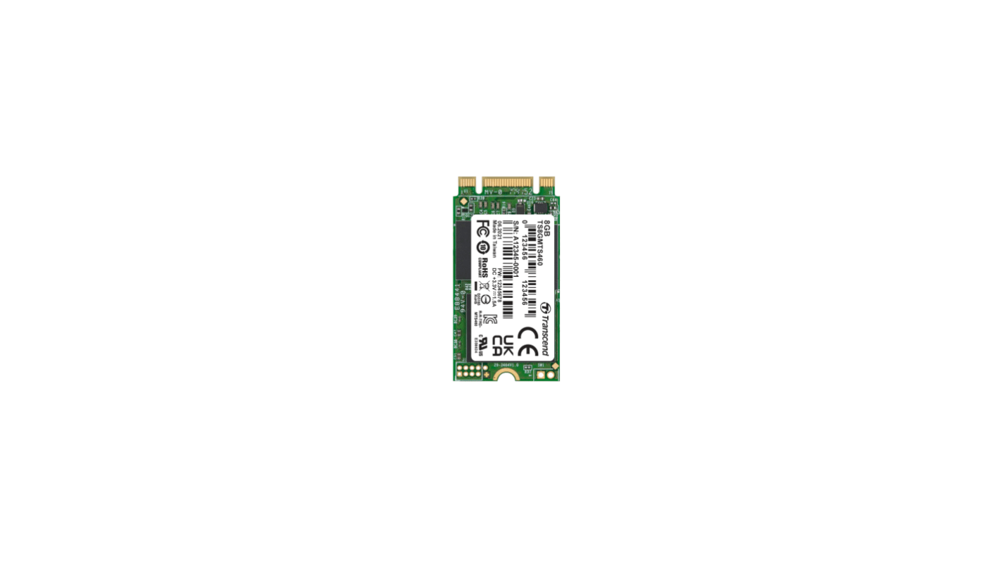 Transcend 8 GB固态硬盘 SSD, SATA III 6 Gb/S接口, 工业用, 2242-D2-B-M, MTS460, SuperMLC