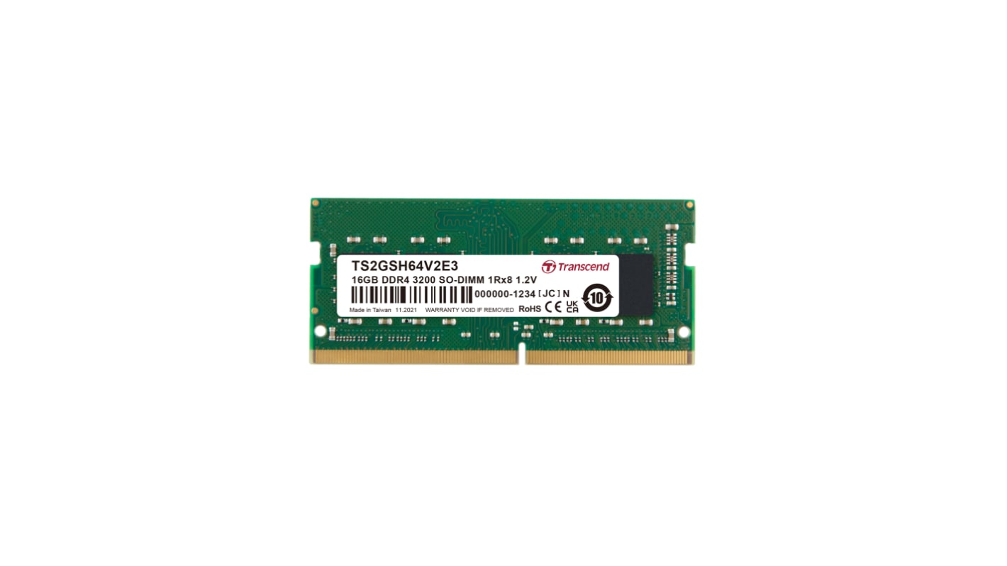 Transcend 台式机, 笔记本内存, 16GB, DDR4, 3200Mbit/s, SODIMM插槽