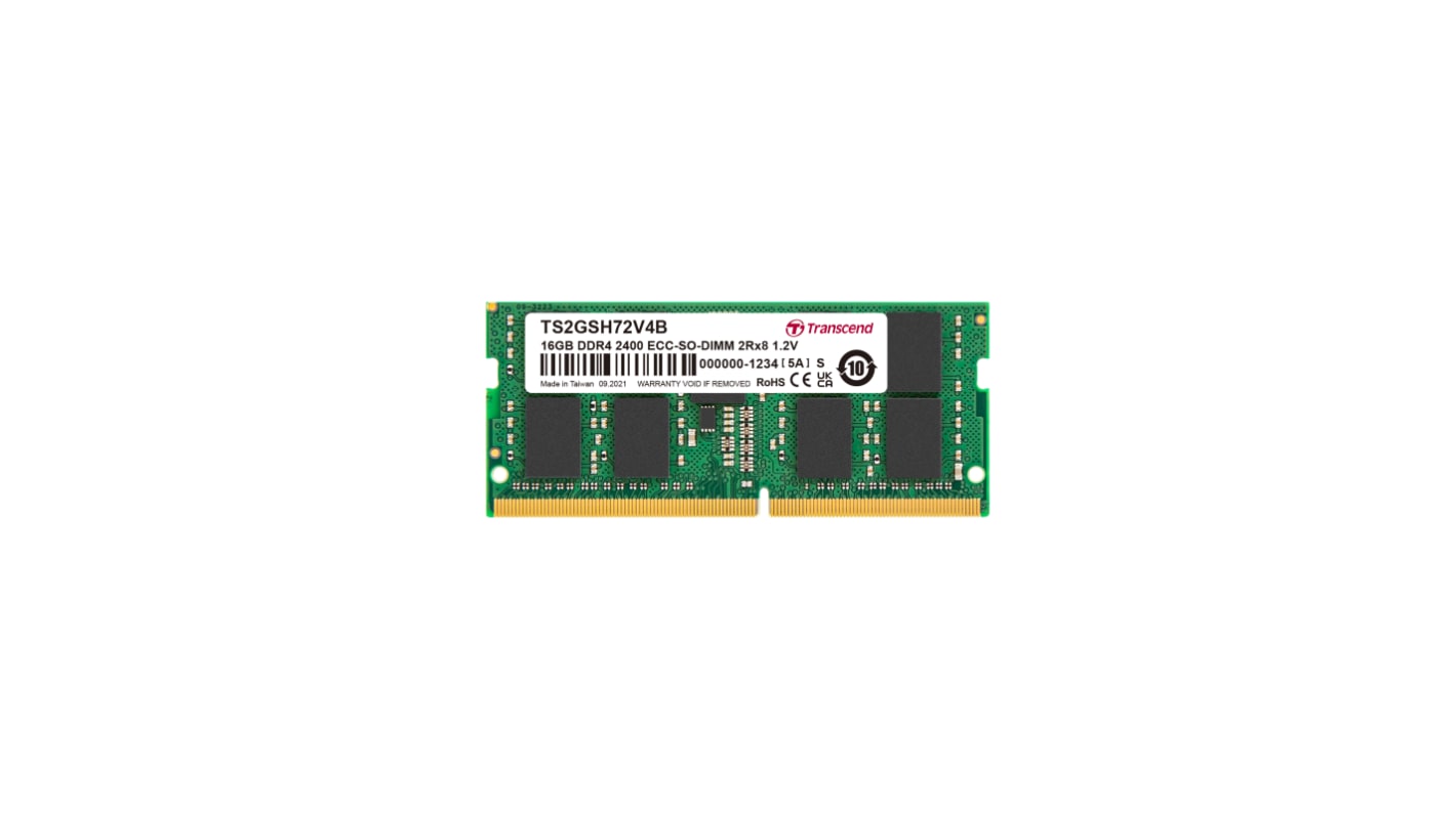 Transcend 台式机, 服务器内存, 16GB, DDR4, 2400Mbit/s, SODIMM插槽