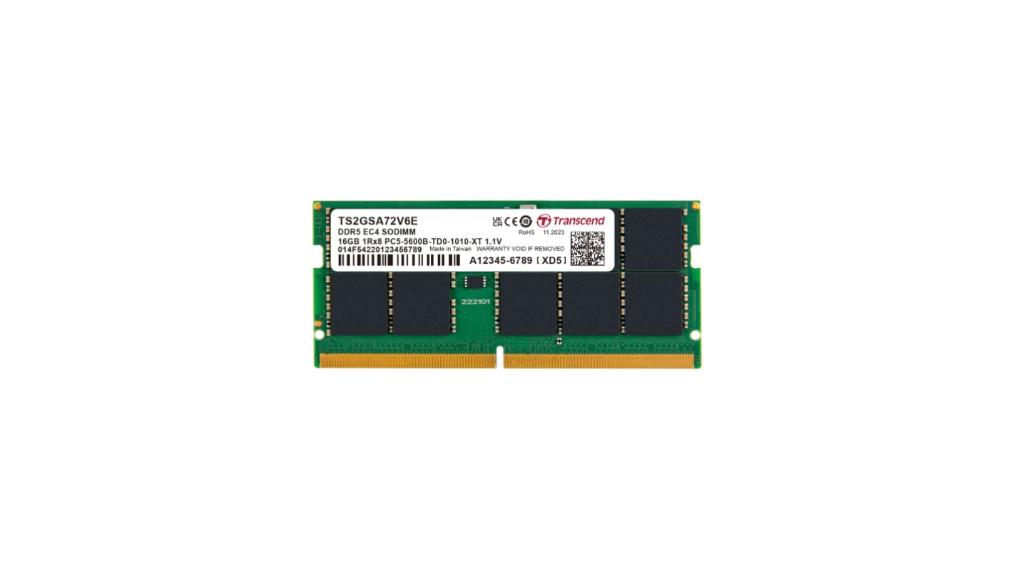 Transcend 台式机, 笔记本内存, 16GB, DDR5, 5600Mbit/s, SODIMM插槽