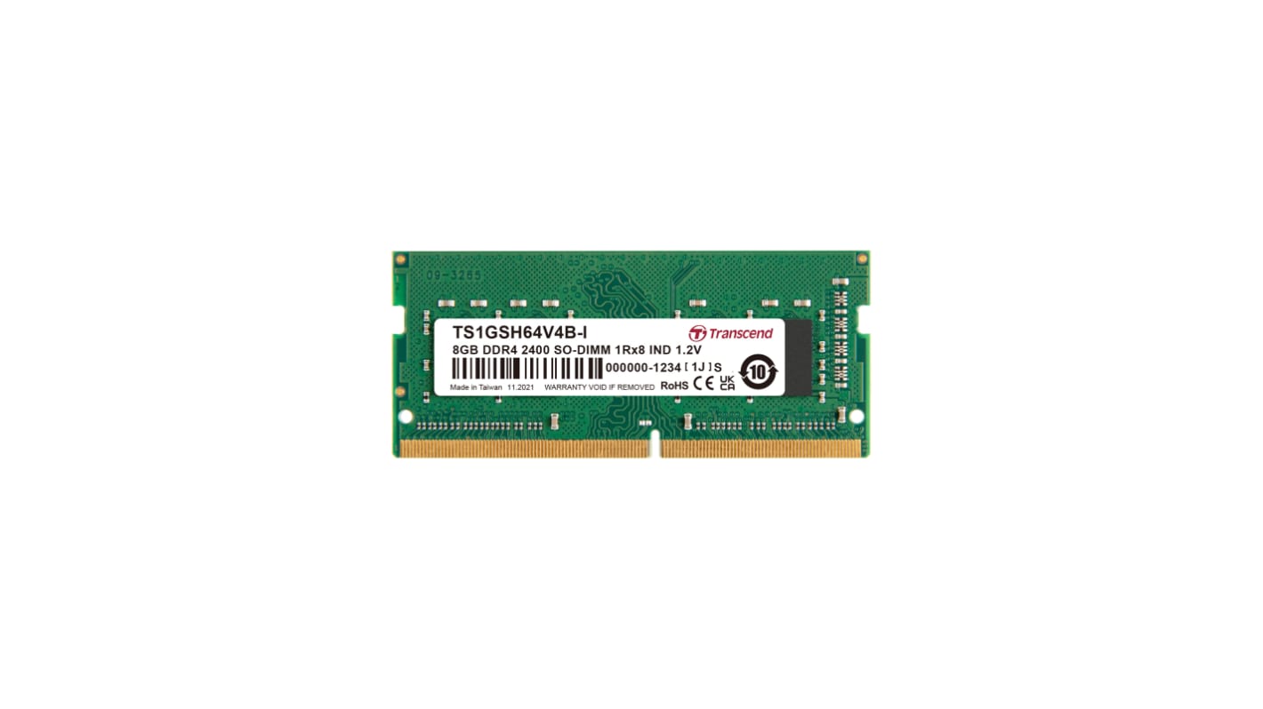Transcend内存, 8 GB, DDR4, 2400Mbit/s, SODIMM插槽