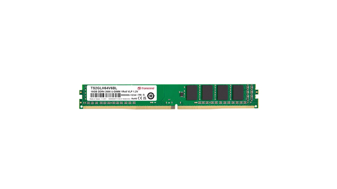 Transcend 服务器内存, 16GB, DDR4, 2666Mbit/s, UDIMM插槽