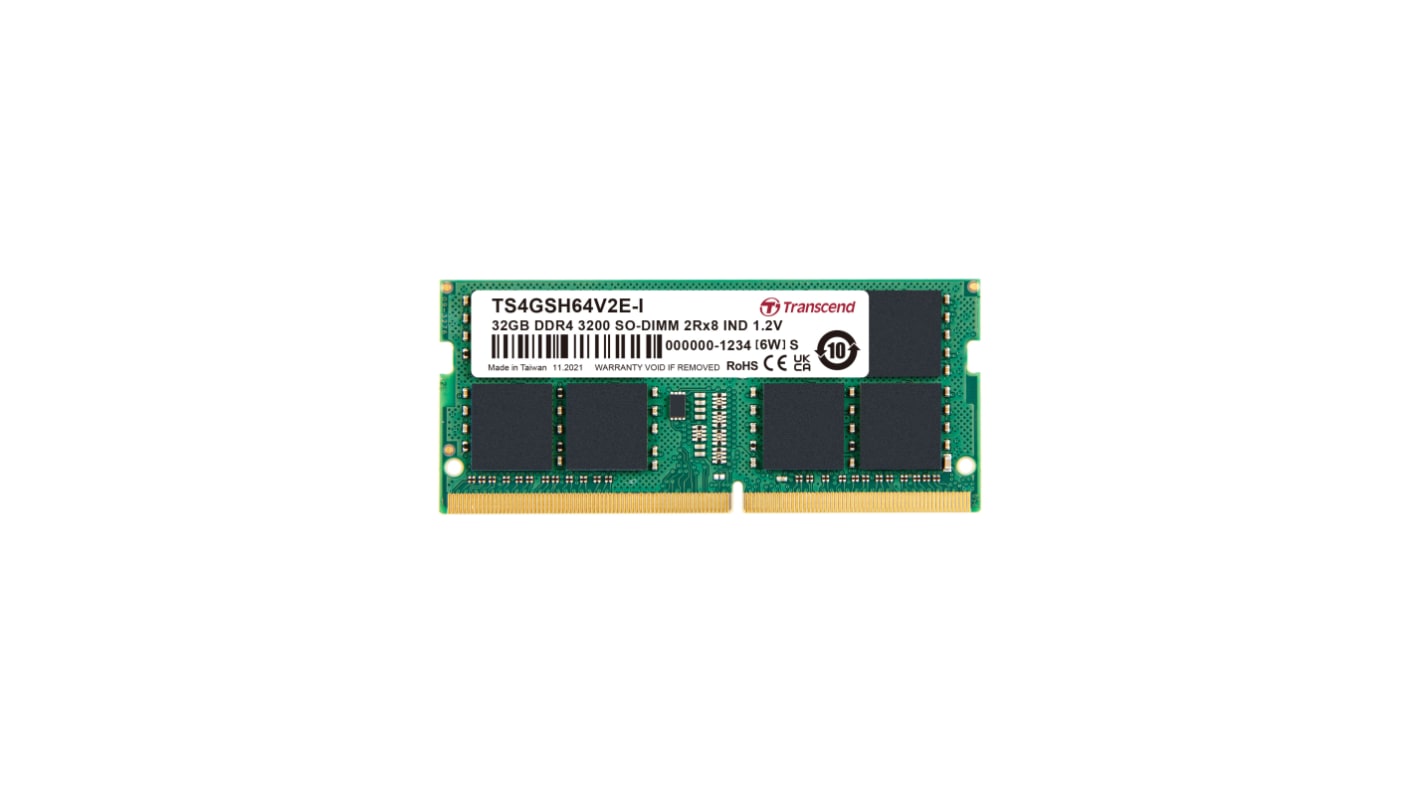 Transcend内存, 32GB, DDR4, 3200Mbit/s, SODIMM插槽