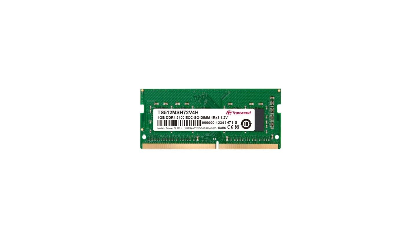 Transcend 台式机, 服务器内存, 4GB, DDR4, 2400Mbit/s, SODIMM插槽
