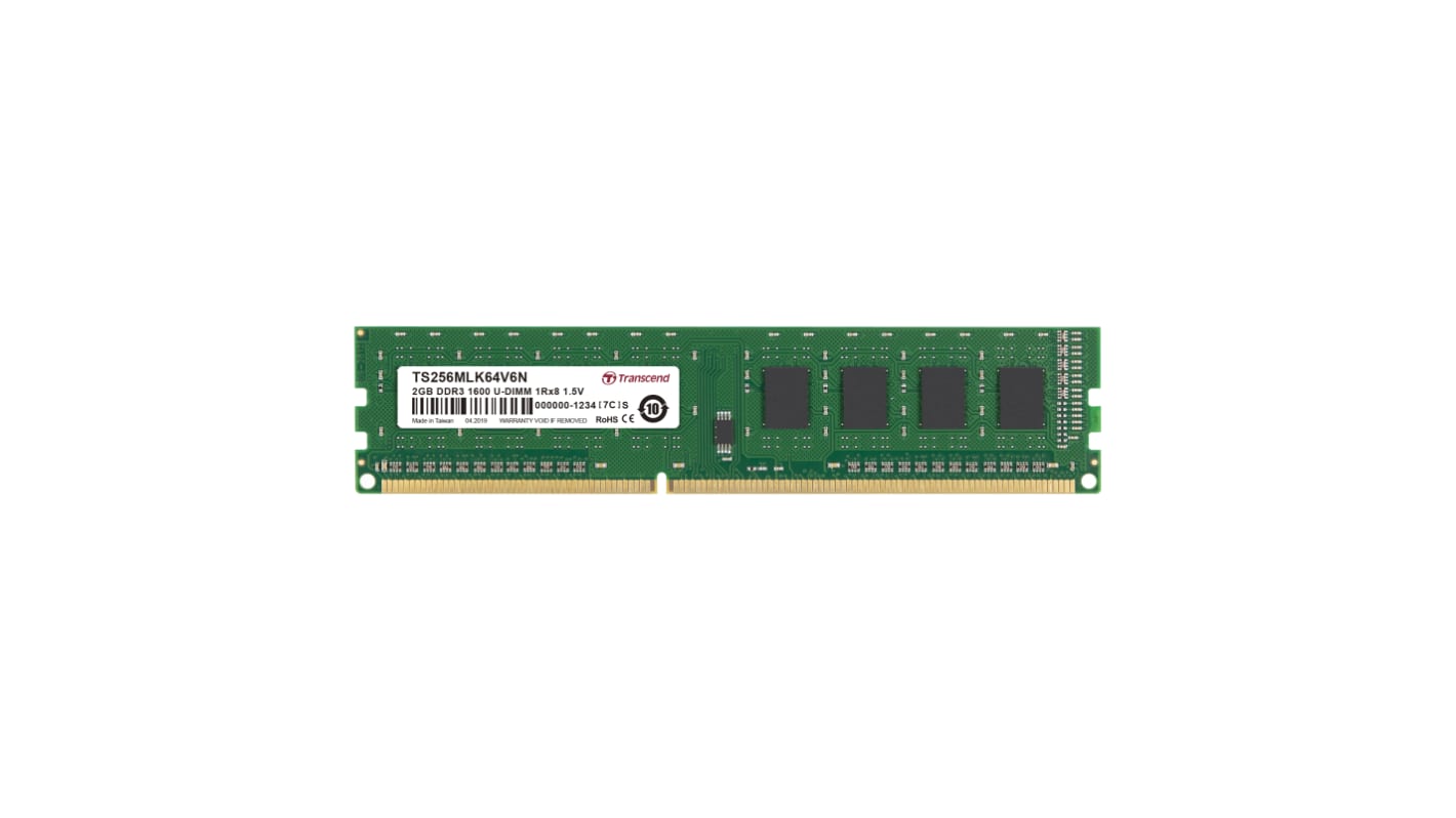 Transcend 2 GB DDR3 Desktop, Laptop RAM, 1600Mbit/s, UDIMM, 1.5V