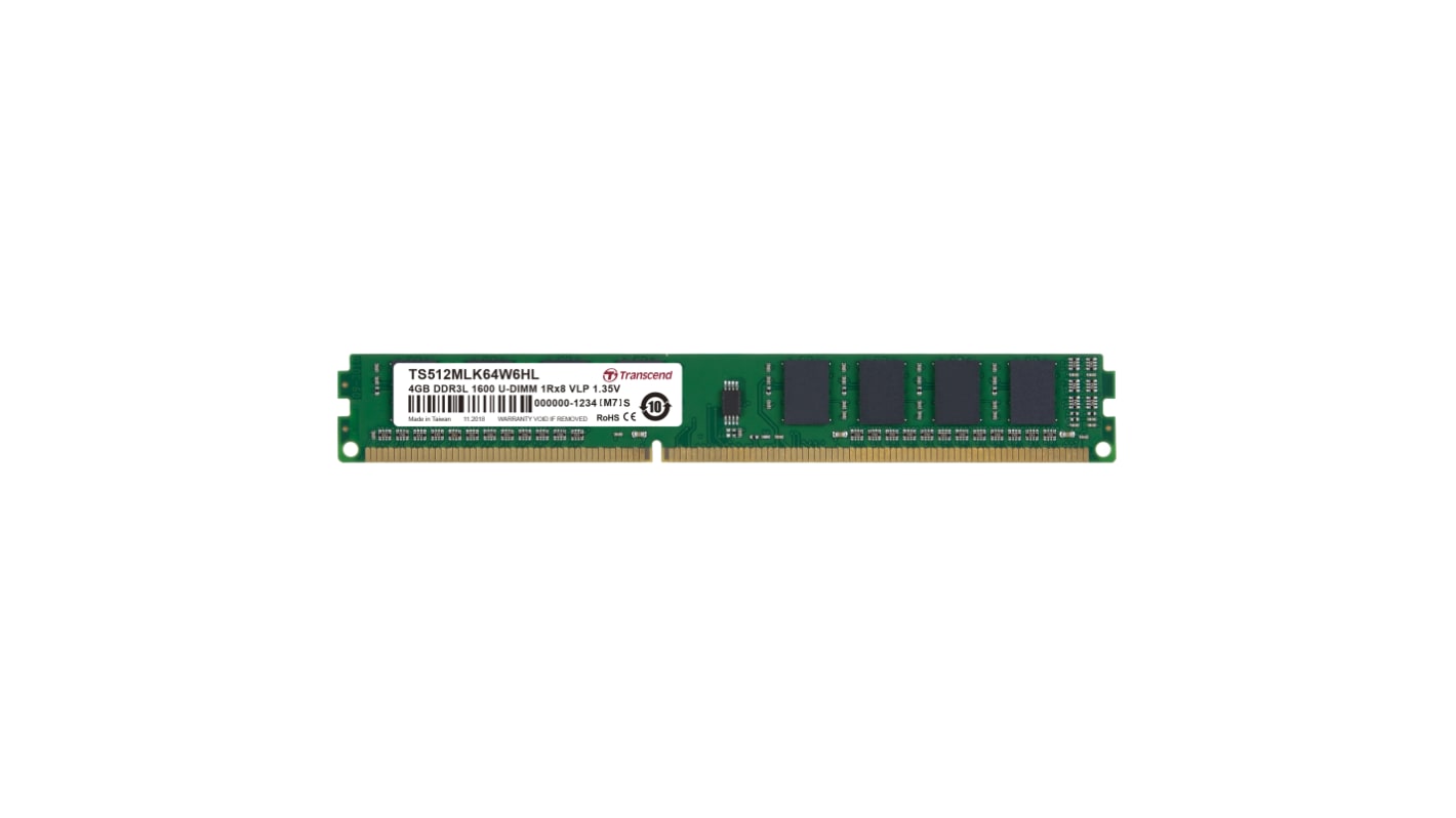 Transcend内存, 4GB, DDR3L, 1600Mbit/s, UDIMM插槽