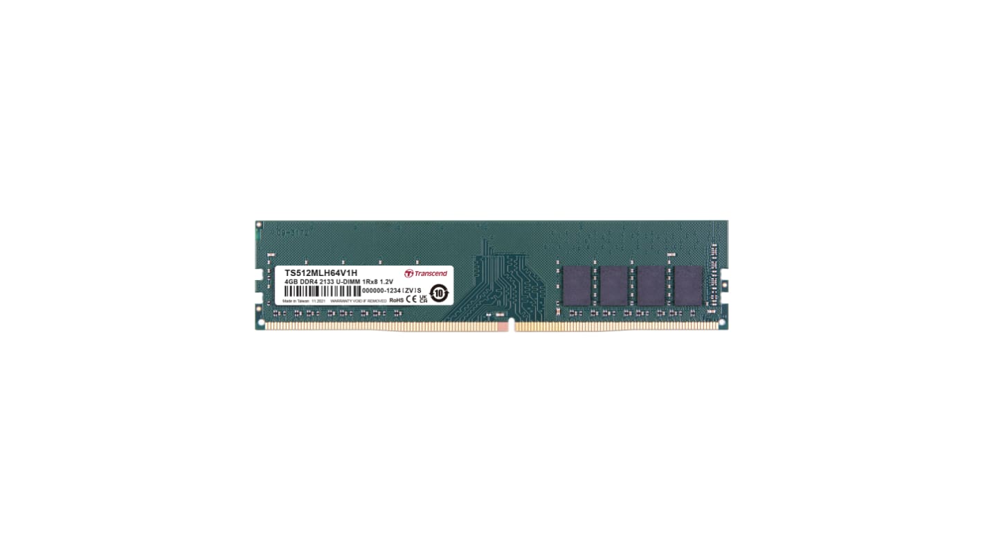 Transcend 台式机, 笔记本内存, 4GB, DDR4, 2133Mbit/s, UDIMM插槽