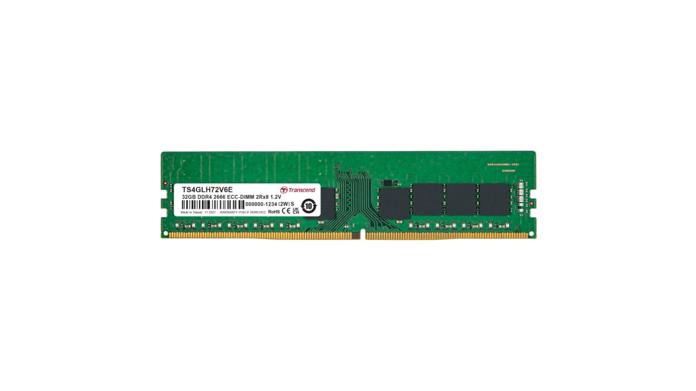 Transcend 台式机, 服务器内存, 32GB, DDR4, 2666Mbit/s, DIMM插槽
