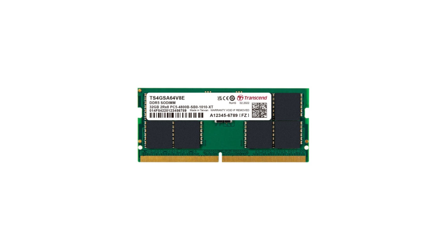 Transcend 服务器内存, 32GB, DDR5, 4800Mbit/s, SODIMM插槽