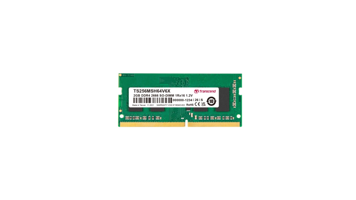 Transcend 台式机, 笔记本内存, 2 GB, DDR4, 2666Mbit/s, SODIMM插槽