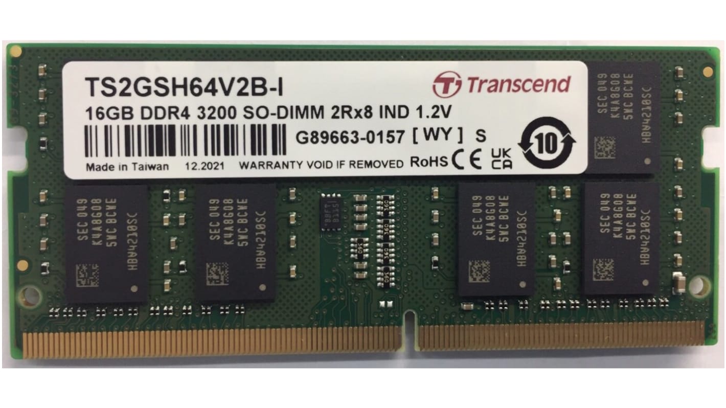 Transcend内存, 16GB, DDR4, 3200Mbit/s, SODIMM插槽