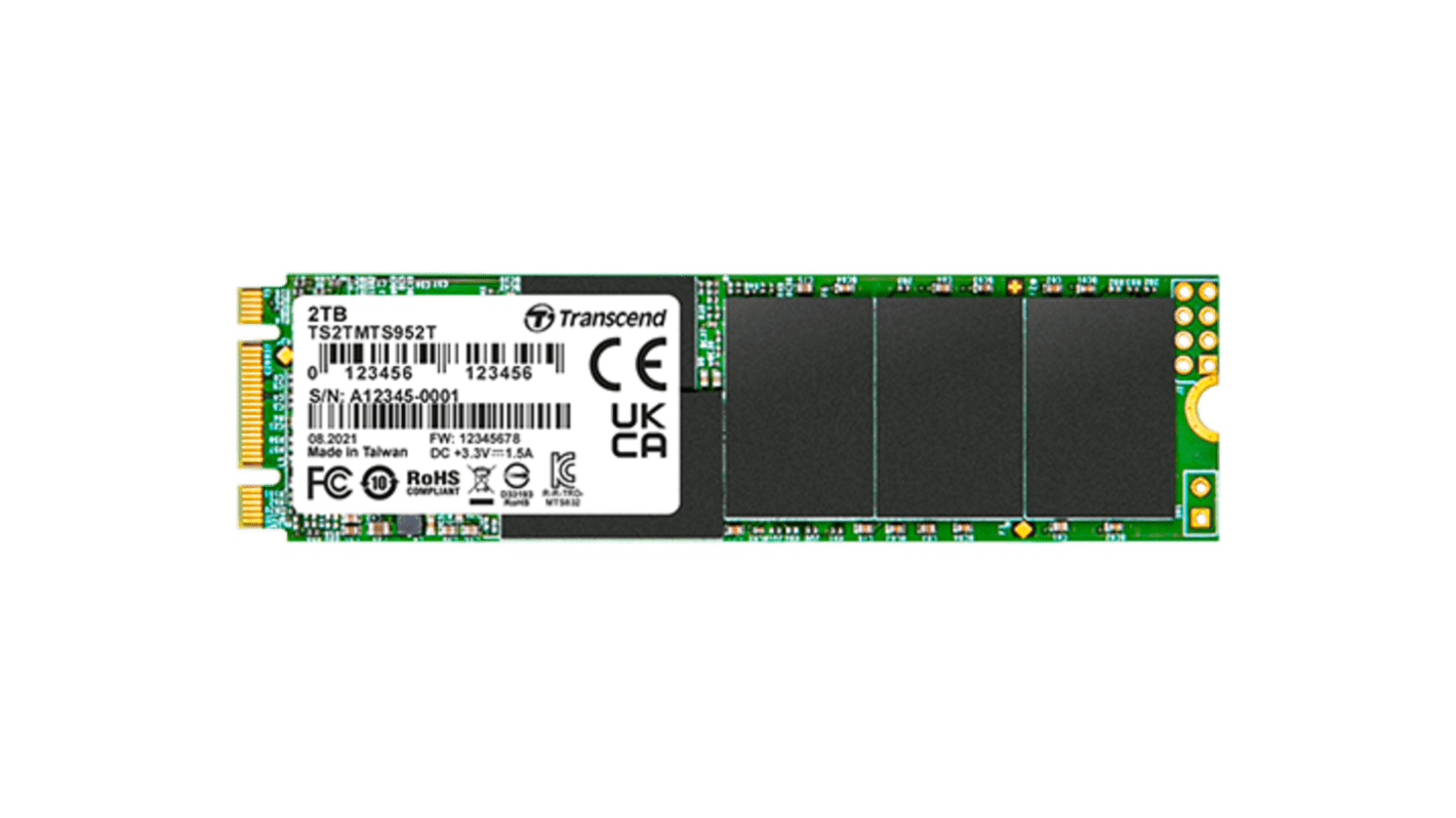 Transcend 2TB固态硬盘 SSD, SATA III 6 Gb/S接口, M.2 (2242-D2-B-M), TS2TMTS952T, 3D