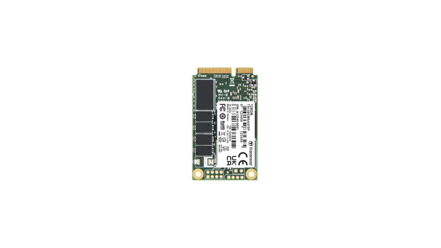 Transcend 128GB固态硬盘 SSD, mSATA, SATA III接口, MO-300A, TS128GMSA470P, 3D TLC