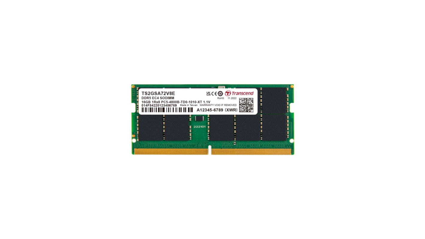 Transcend 台式机, 服务器内存, 16GB, DDR5, 4800Mbit/s, SODIMM插槽
