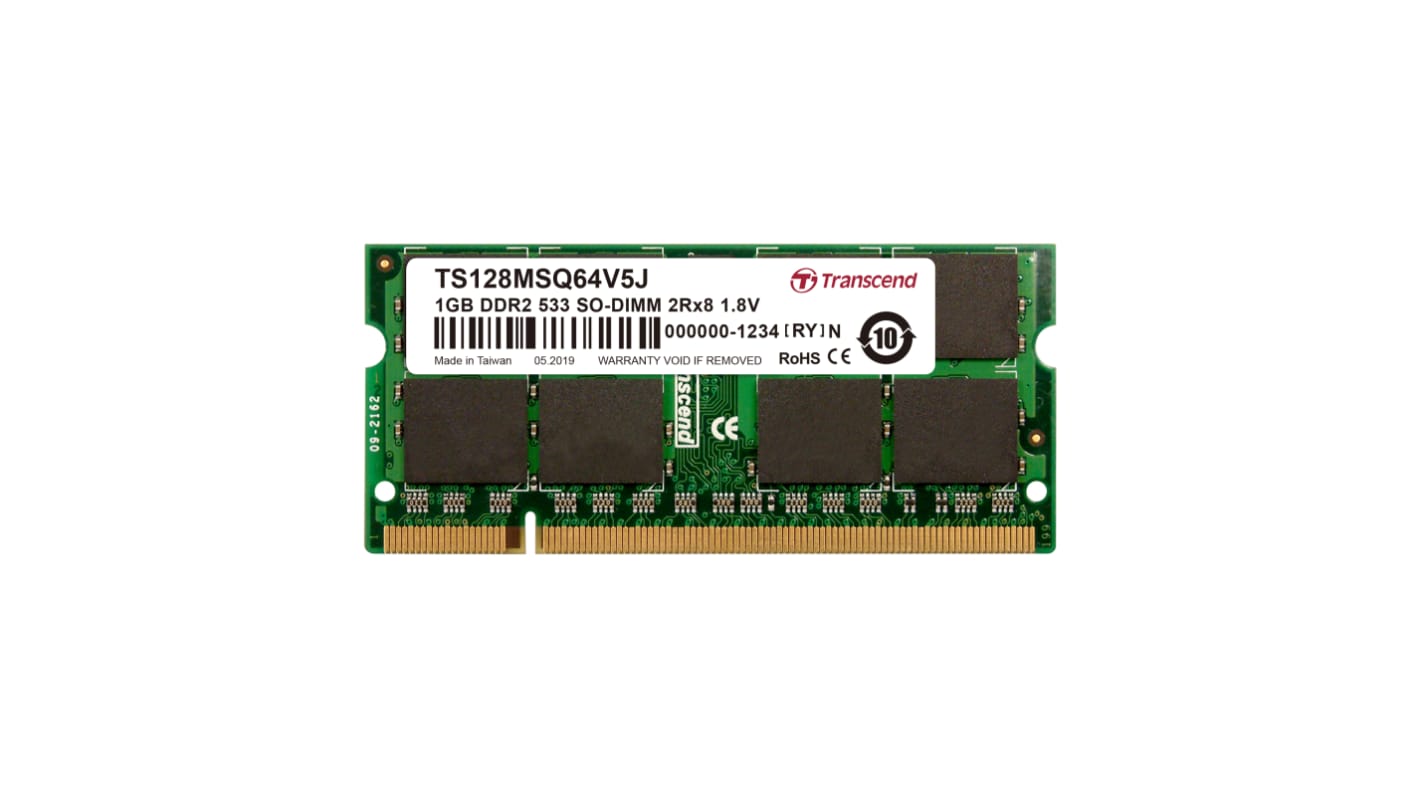 Transcend 台式机, 笔记本内存, 1 GB, DDR2, 533Mbit/s, SODIMM插槽