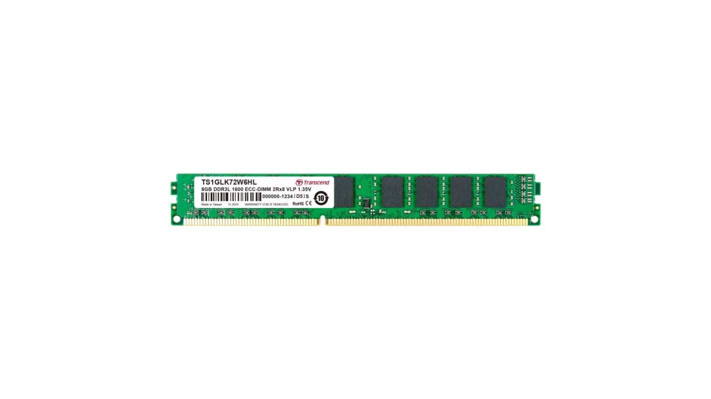 Transcend 台式机, 服务器内存, 8 GB, DDR3L, 1600Mbit/s, UDIMM插槽