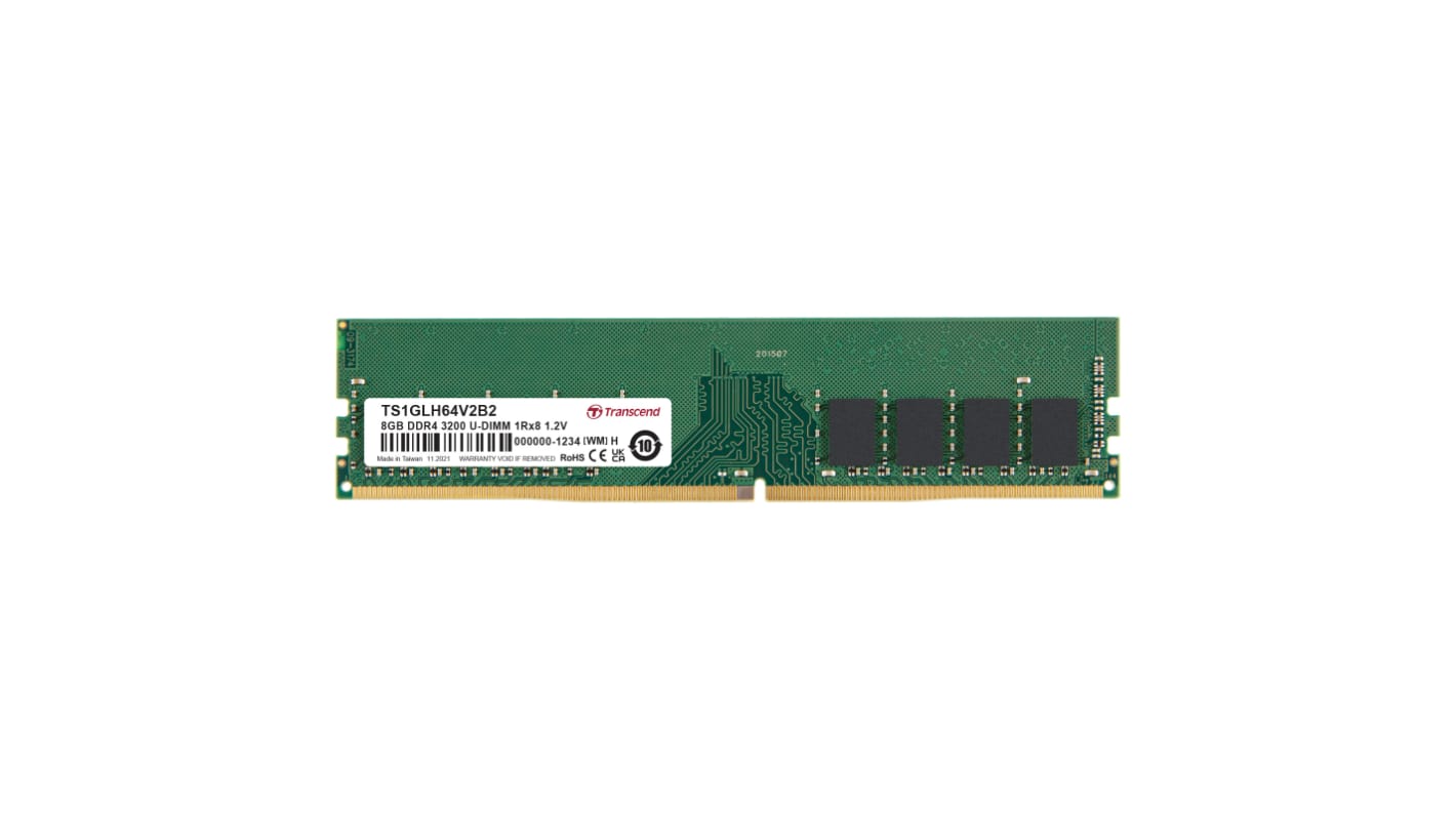 Transcend 台式机, 笔记本内存, 8 GB, DDR4, 3200Mbit/s, UDIMM插槽