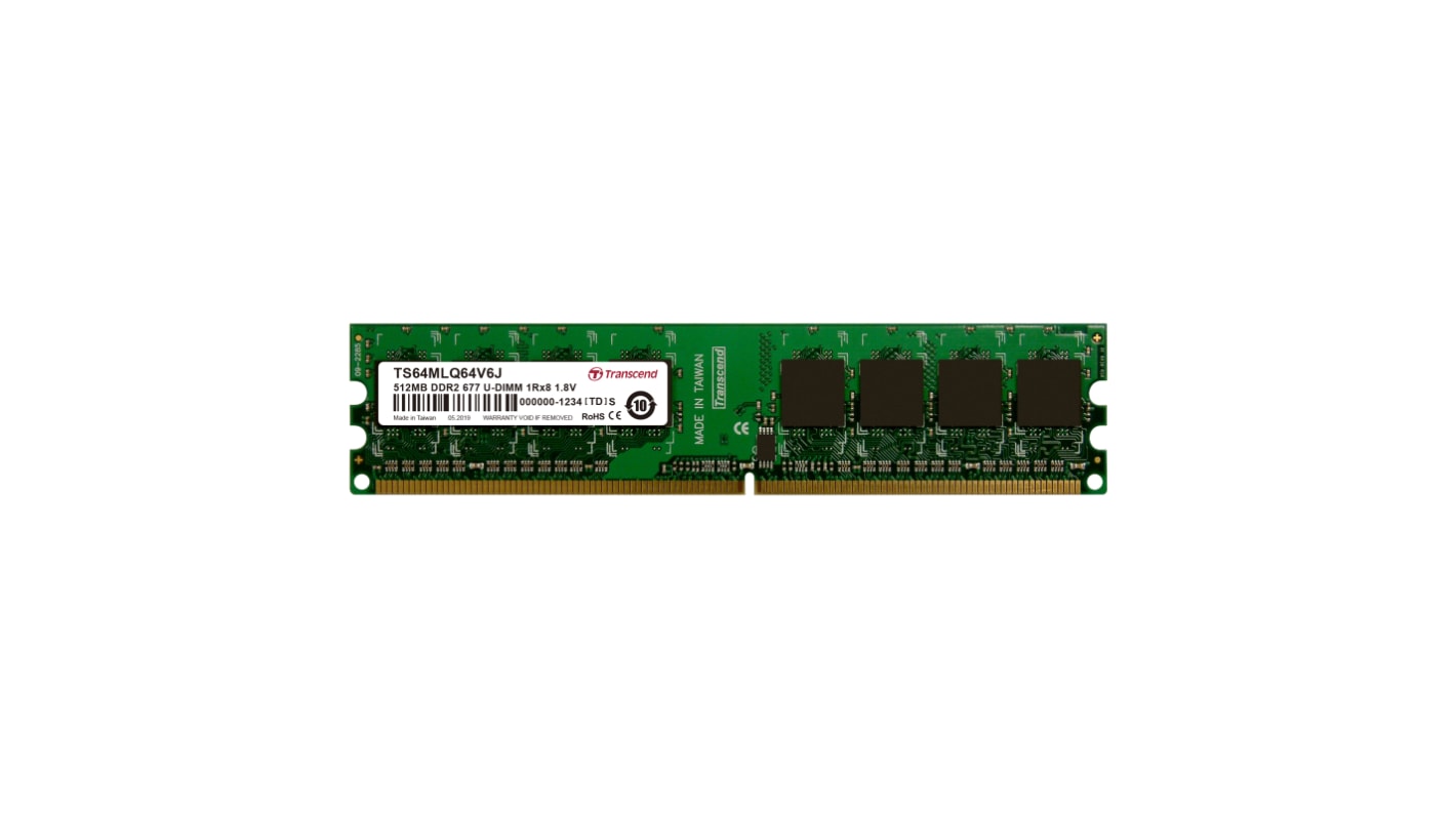 Transcend 台式机, 笔记本内存, 512 MB, DDR2, 667Mbit/s, UDIMM插槽