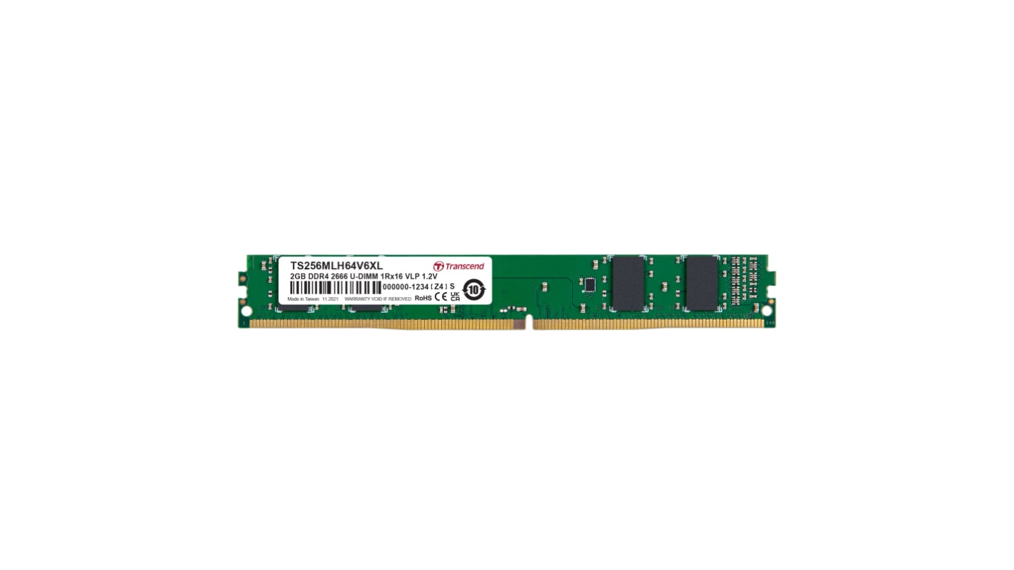 Transcend内存, 2 GB, DDR4, 2666Mbit/s, UDIMM插槽