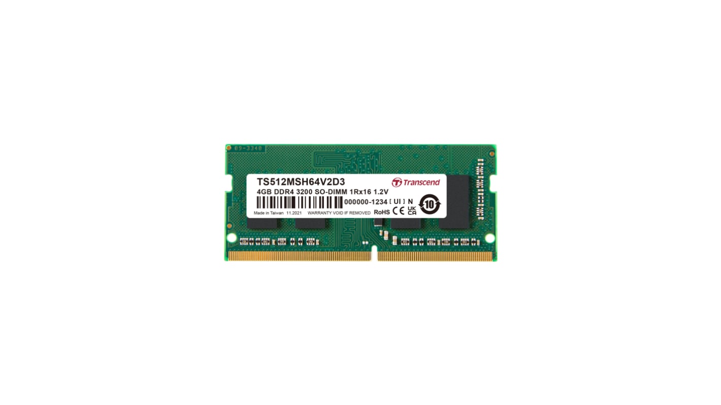 Transcend 4 GB DDR4 Desktop, Laptop RAM, 3200Mbit/s, SODIMM, 1.2V