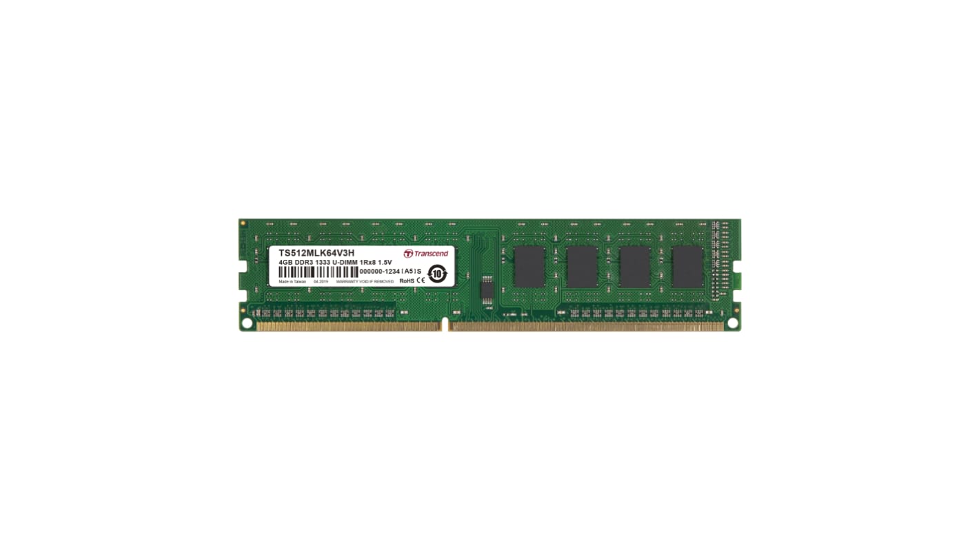 Transcend 4 GB DDR3 Desktop, Laptop RAM, 1333Mbit/s, UDIMM, 1.5V