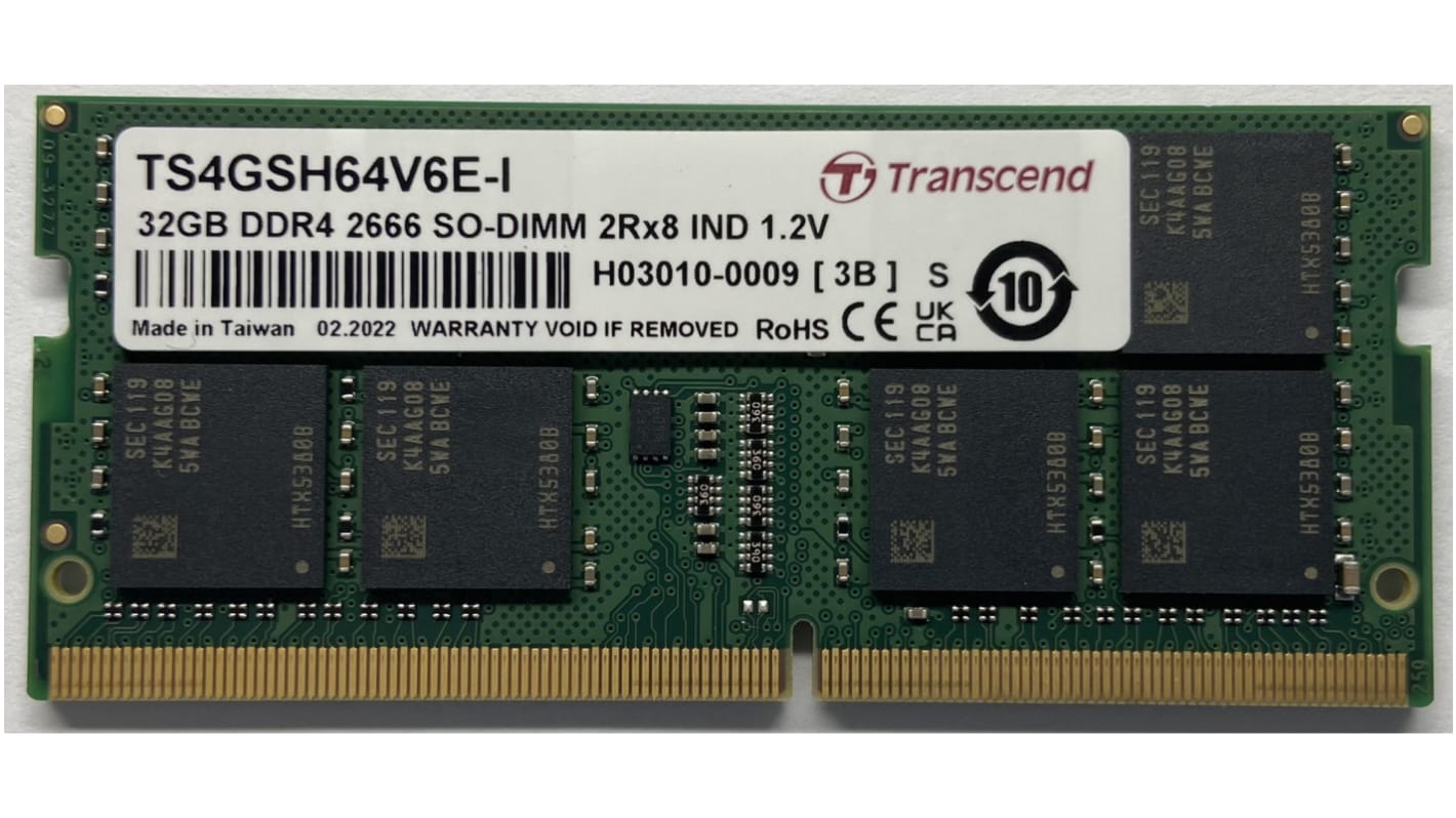 Transcend内存, 32GB, DDR4, 2666Mbit/s, SODIMM插槽