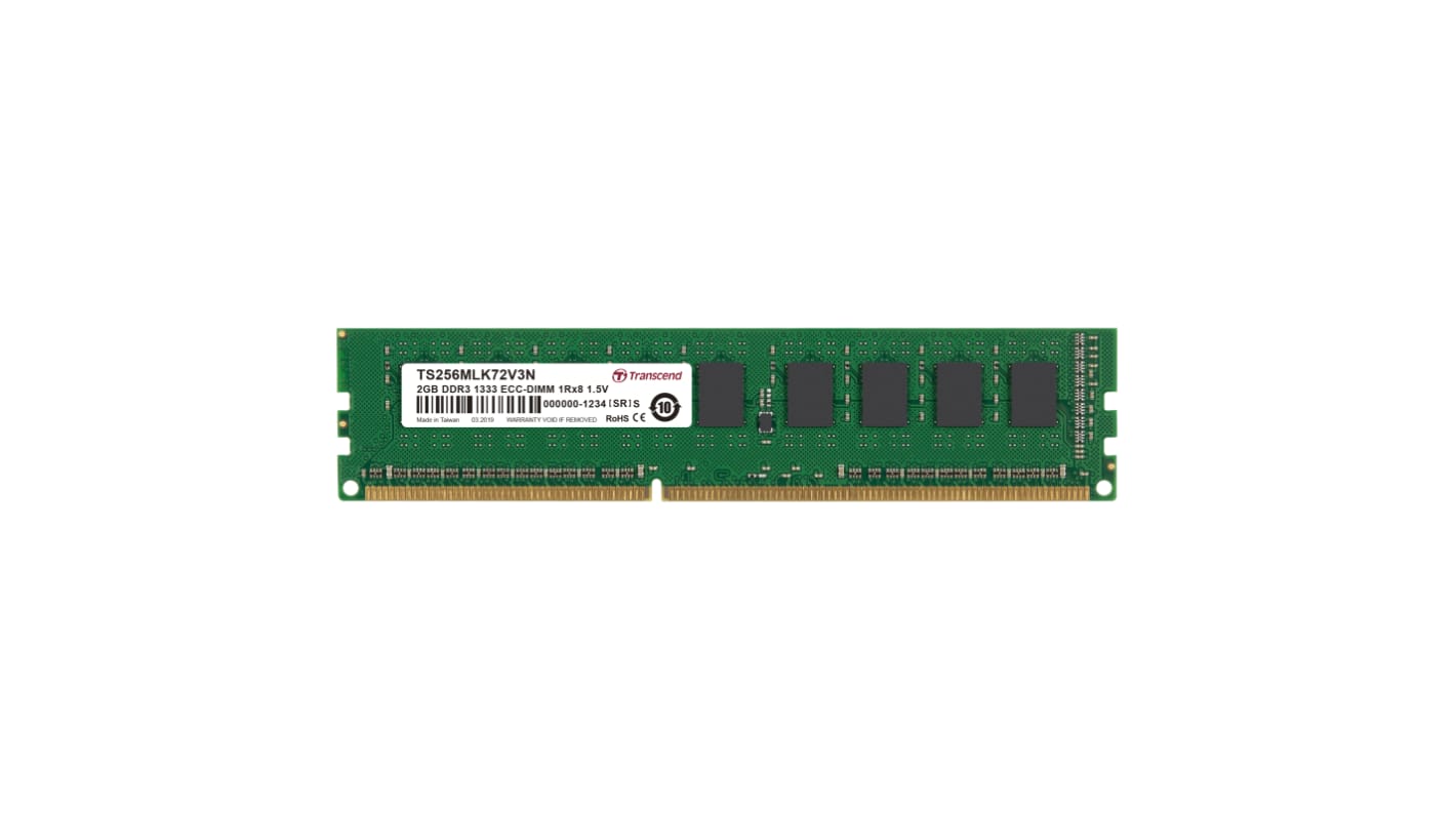 Transcend 服务器内存, 2 GB, DDR3, 1333Mbit/s, DIMM插槽