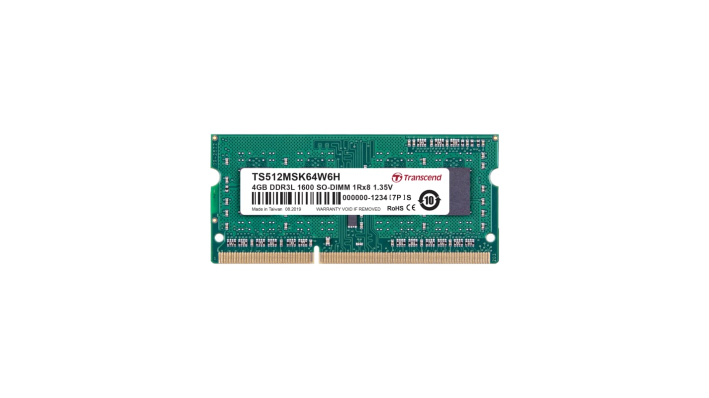 Transcend 4 GB DDR3L RAM, 1600Mbit/s, SODIMM, 1.35V
