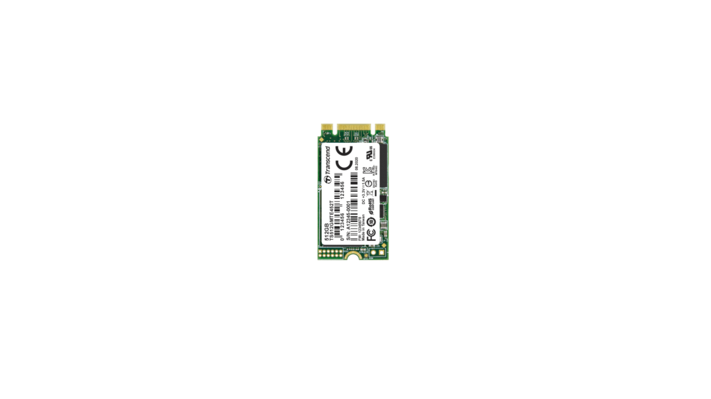 Transcend 128GB固态硬盘 SSD, PCIe NVMe Gen 3.0 x 2接口, 工业用, M.2 (2242-D2-B-M), TS512GMTE452T, 3D TLC
