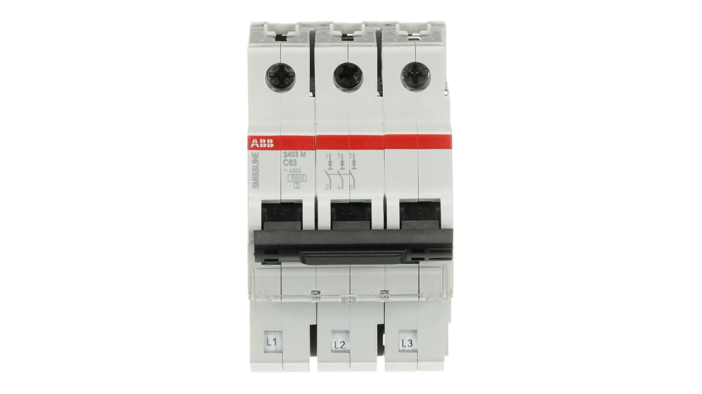ABB SMISSLINE TP S400M MCB, 3P, 63A Curve C, 230V AC, 10 kA Breaking Capacity