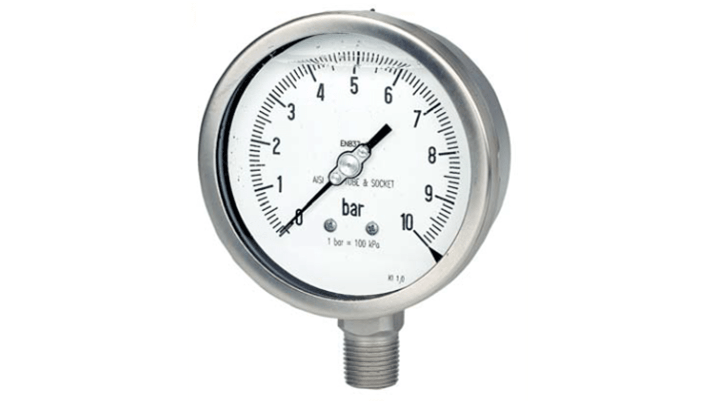 RS PRO BSP 1/2in Analogue Pressure Gauge 3bar Bottom Entry 100mm Outside Diameter
