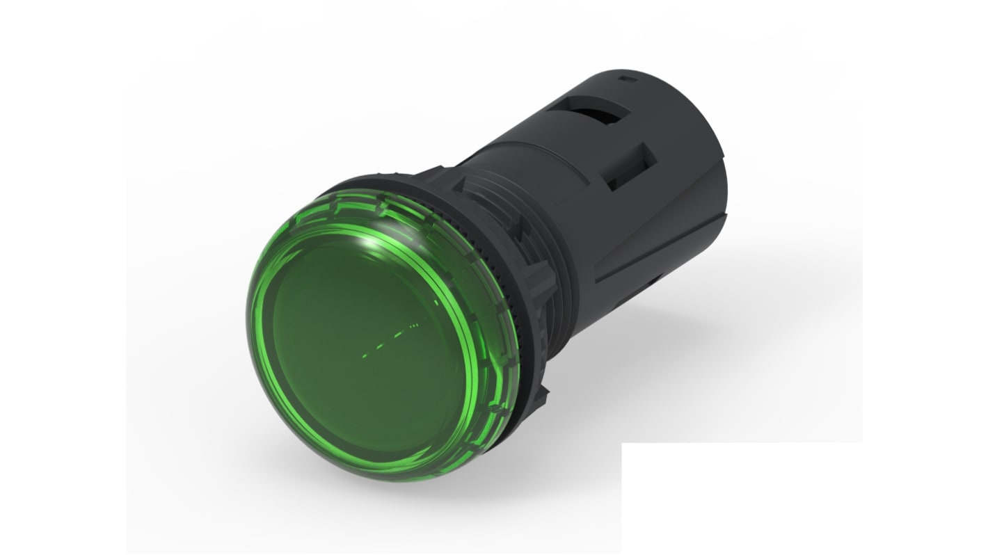 TE Connectivity, 2489541, Screw Mount Green LED Pilot Light, 19.6mm Cutout, IP20, IP65, Dome, 12V ac/dc