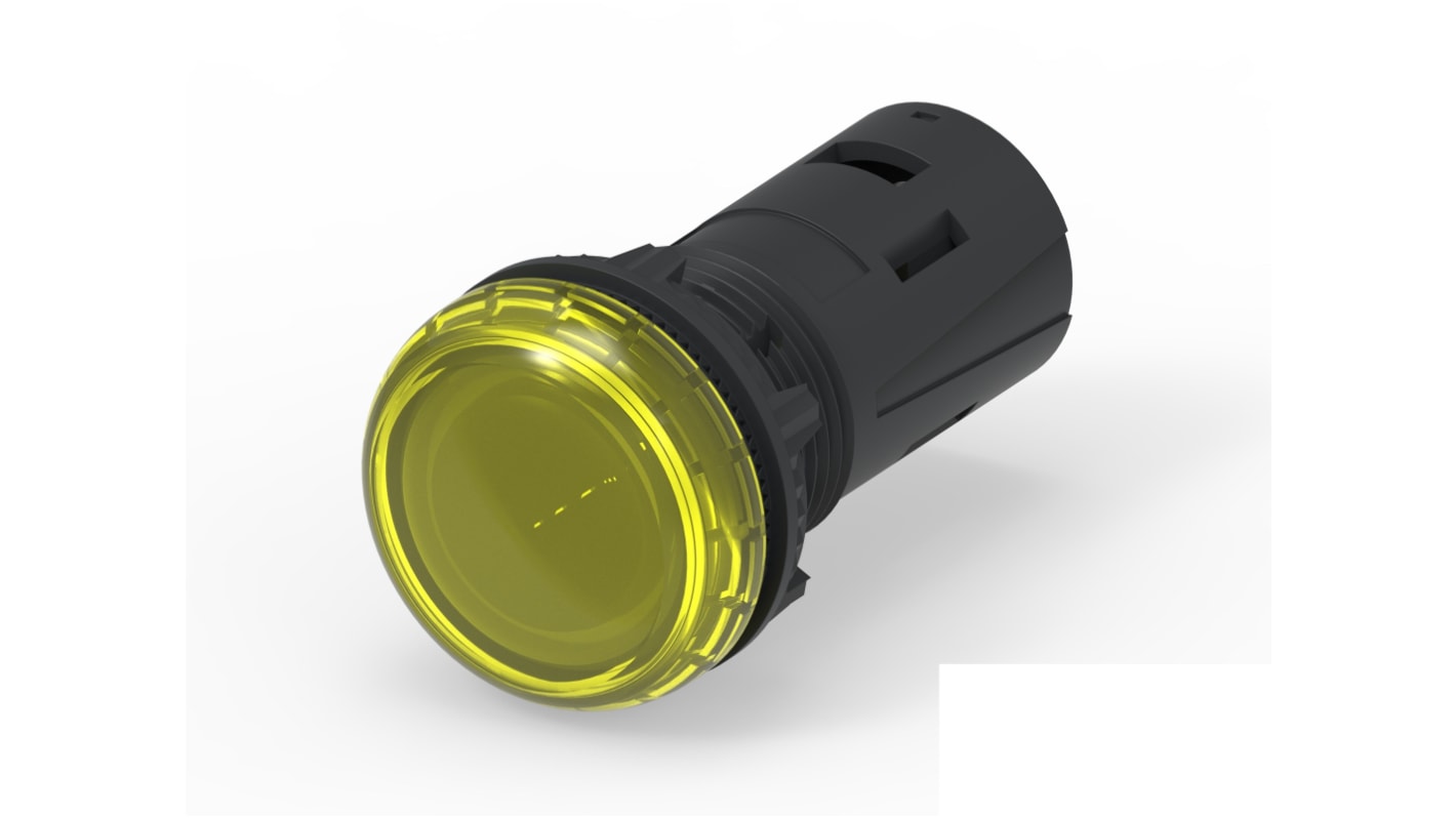 TE Connectivity, 2-2489541, Screw Mount Yellow LED Pilot Light, 19.6mm Cutout, IP20, IP65, Dome, 415V ac