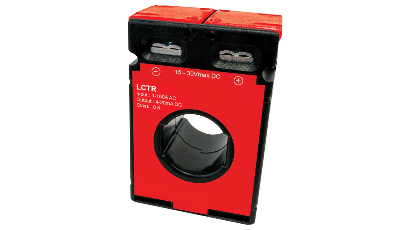 RS PRO 电流互感器, 底座安装型, 电压传感器, 100A输入, 5 → 10 V输出, 24V 直流电源, 支脚, 21mm孔