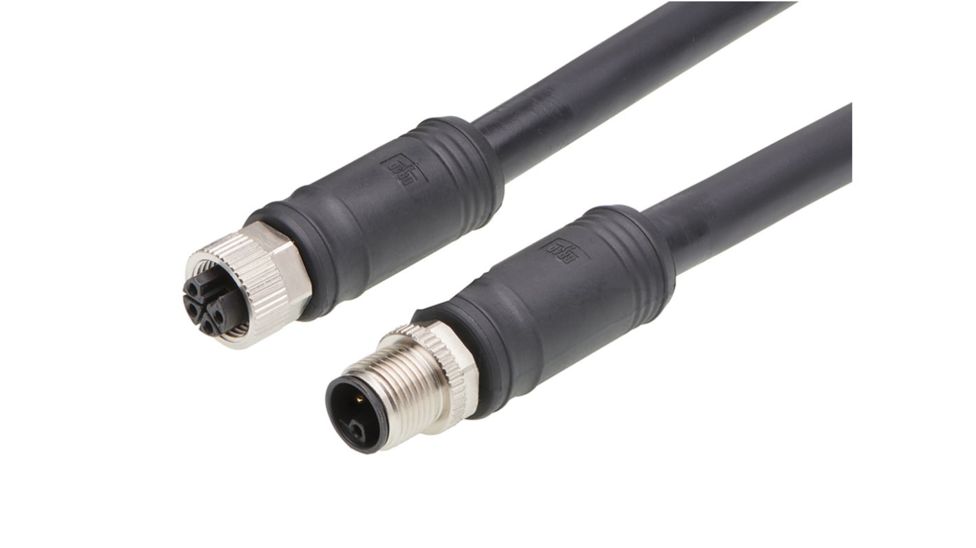 Brad from Molex Cordset, 4 Contacts, Cable Mount, M12 Connector, Plug and Socket, Female to Male, IP67, 120501 Series