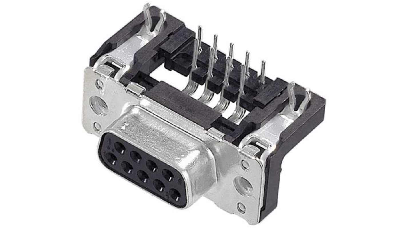 HARTING D-sub 9 Way Angled Wave Soldering D-sub Connector Socket, 2.54mm Pitch, with Boardlocks