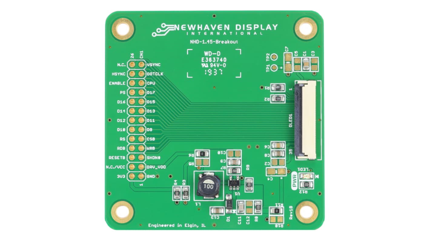 NEWHAVEN DISPLAY INTERNATIONAL Breakout Board For 1.45 inch Color OLED Glass